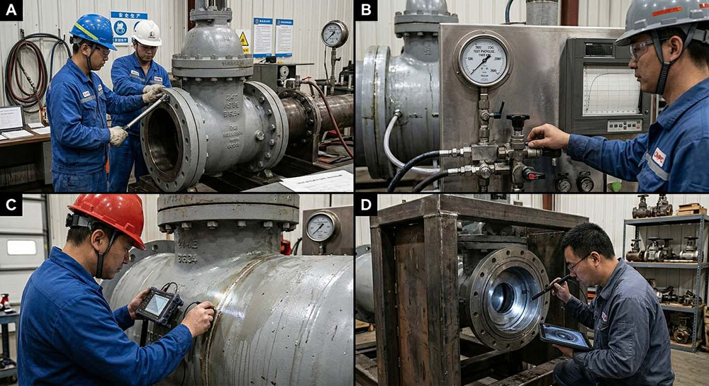 Hydrostatic Shell Test in our factory with lots of workers Hydrostatic Shell Test in our factory with lots of workers