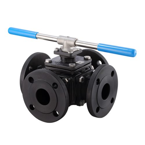 DN50 (2″) PN16 ASTM A216 WCB L-Port 4-Way Trunnion Mounted Ball Valve